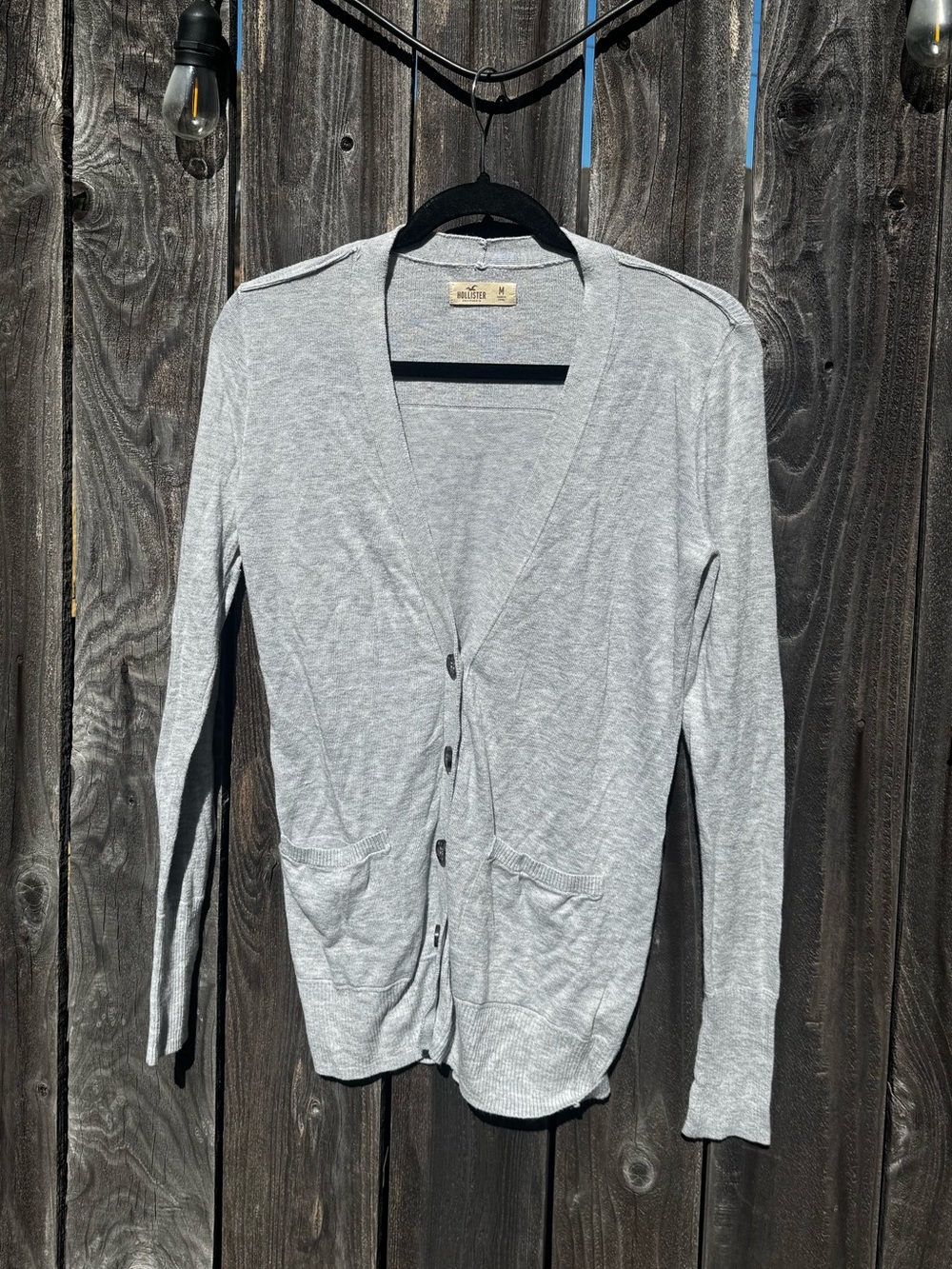 🟡Hollister Long Light Gray Button-Front V Neck Cardigan